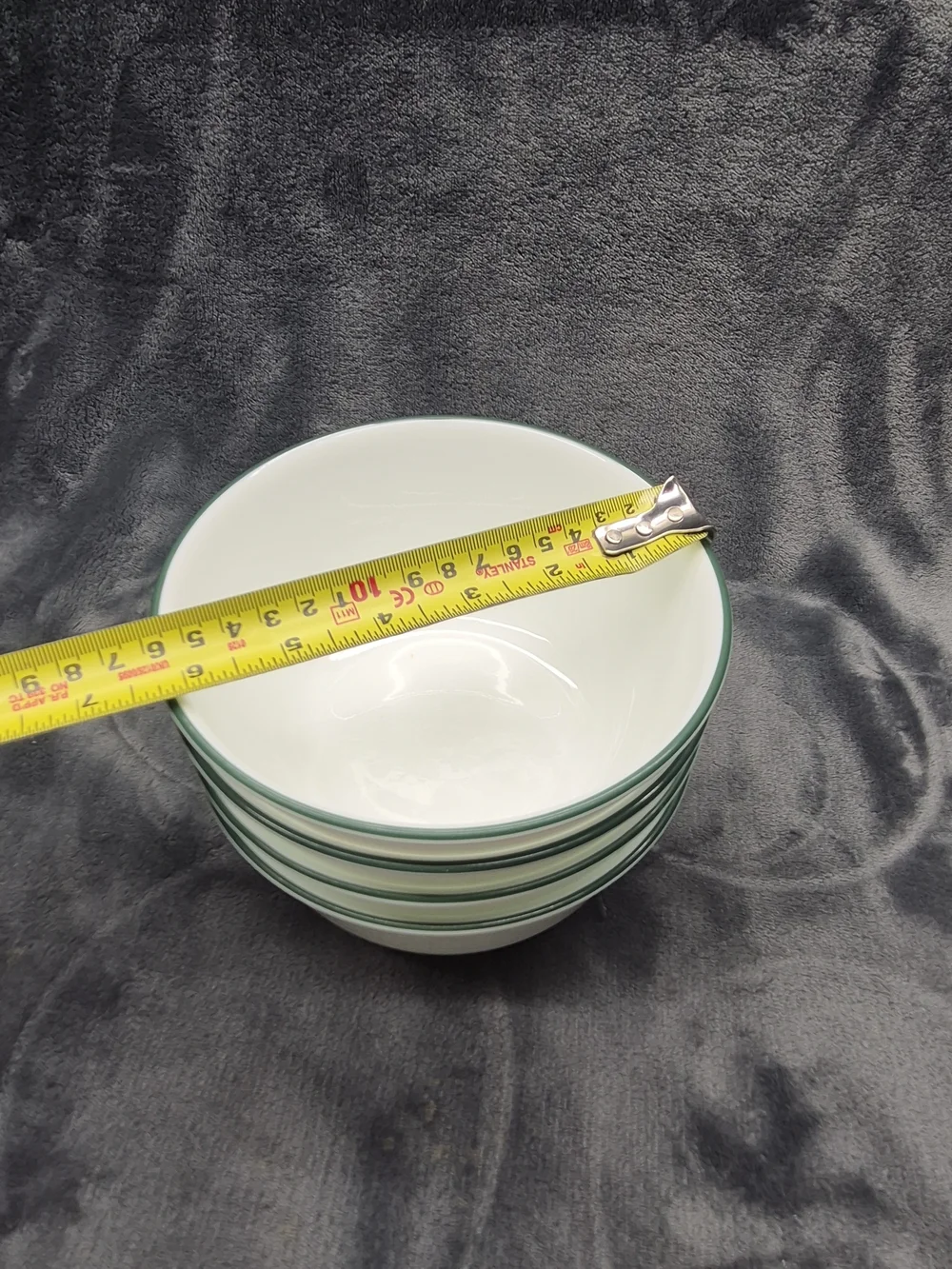 Classic White Ceramic Bowls with Green Rim - Set of 4